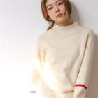 Monk-neck Contrast-trim Knit Top