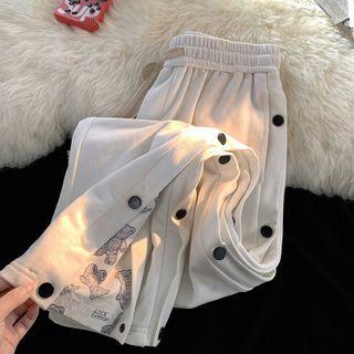Bear Print Panel Straight Leg Pants