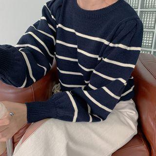 Bishop-sleeve Striped Sweater
