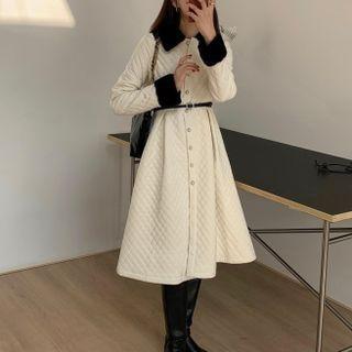 Fluffy Collar Quilted Midi Coatdress