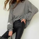 Lettered Oversized Sweatshirt Charcoal Gray - One Size