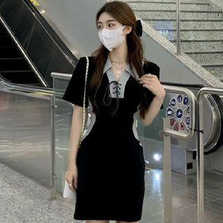 Short-sleeve Two-tone Mini A-line Polo Dress