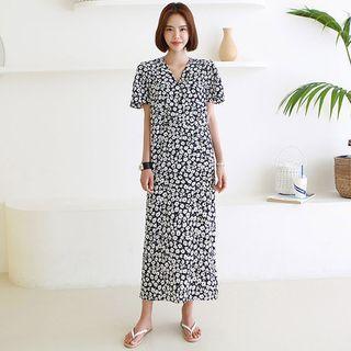 Bell-sleeve Floral Maxi Wrap Dress