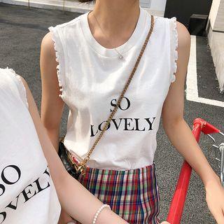 Sleeveless Frill Trim Lettering Tank Top