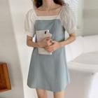 Puff-sleeve Two-tone Minidress