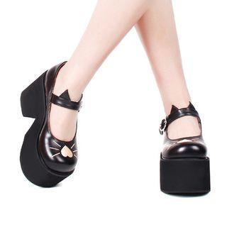 Platform Chunky Heel Cat Print Sandals
