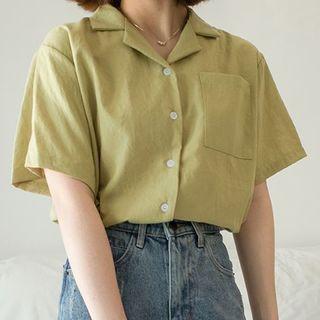 Plain Short Sleeve Notch Lapel Shirt