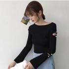 Faux Pearl Cut Out Long-sleeve Knit Top