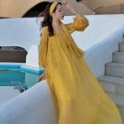 Balloon-sleeve Maxi A-line Dress