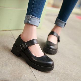 Faux Leather Platform Block Heel Mary Janes
