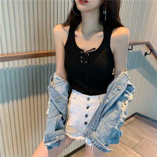 Tie-neck Plain Knit Tank Top