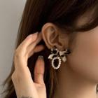 Leopard Print Ribbon Pearl Dangle Earring 1 Pair - Brown & White - One Size