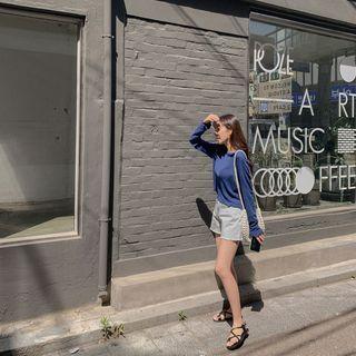 Cut-hem Washed Cotton Shorts