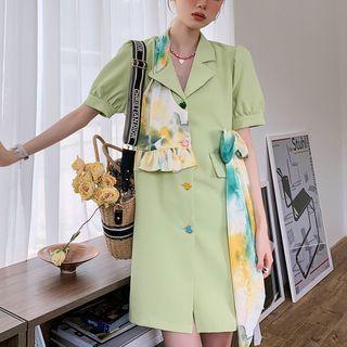 Short-sleeve Print Panel Blazer Dress