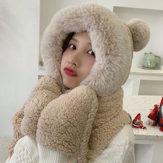 Chenille Hooded Scarf With Mittens