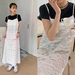 Ruffled Tiered Midi Spaghetti Strap Dress