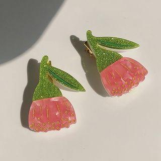 Flower Hair Clip 1 Pc - Green & Red - One Size