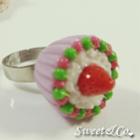 Sweet Purple Strawberry Mini Cupcake Silver Ring