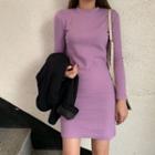 Plain Sheath Semi High-neck Dress
