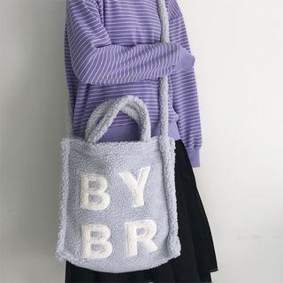 Lettering Furry Top Handle Crossbody Bag