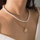 Faux Pearl Alloy Shell Layered Pendant Necklace Gold - One Size