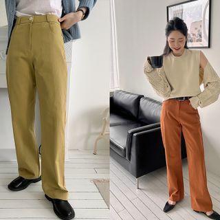 Color Cotton Straight-leg Pants