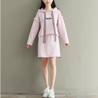 Set: Printed Hoodie + A-line Skirt