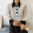 Polo-neck Cropped Lace Blouse