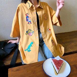 Picture Embroidered Short-sleeve Blouse As Shown In Figure - One Size