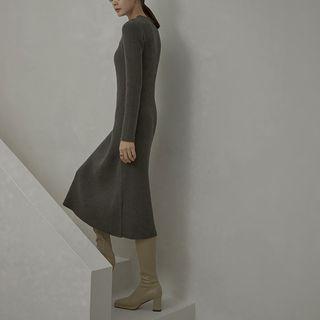 Ribbed Knit A-line Long Dress