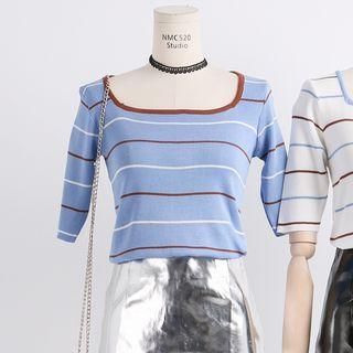 Lightweight Square-neck Striped Knit Top