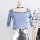 Lightweight Square-neck Striped Knit Top