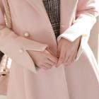 Peaked-lapel Faux-pearl Button Wool Blend Coat