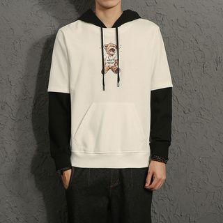 Bear Print Mock Two Piece Hoodie