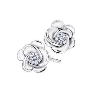 La Memoire En Rose Collection - 18k White Gold Diamond Solitaire In Rose Earrings
