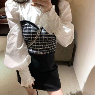 Mock Two-piece Blouse / Mini Skirt