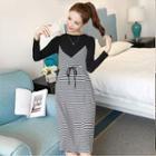 Set: Long-sleeve T-shirt + Striped Strappy Dress