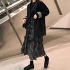 Plaid Panel Blazer / Midi Layered A-line Skirt