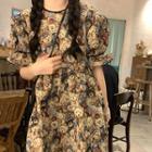 Short-sleeve Bear Print Mini Dress Brown - One Size