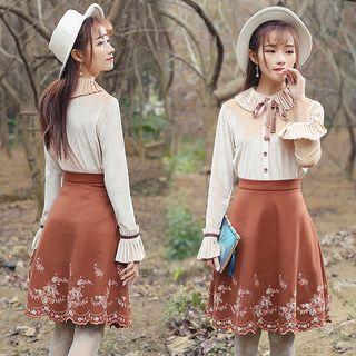 Set: Pleated Shirt + Embroidered Skirt