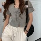 Short Sleeve Lace-up Cropped T-shirt