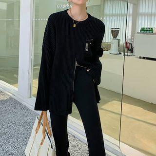 Zip-accent Sweater Black - One Size