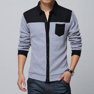 Long-sleeve Color-block Buttoned Jacket