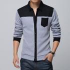 Long-sleeve Color-block Buttoned Jacket