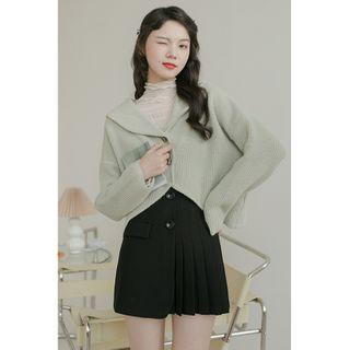 Collared Cropped Cardigan Green - One Size