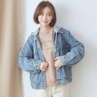 Hooded Buttoned Denim Jacket 91 - Blue - One Size