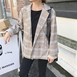 Double-breasted Plaid Jacket Plaid - One Size