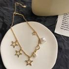 Freshwater Pearl Alloy Star Choker Gold - One Size