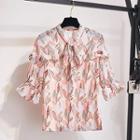 Elbow-sleeve Floral-print Ruffled Top