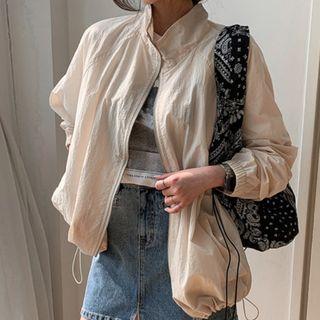 Stand-collar Drawstring-hem Windbreaker